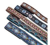 CRAFTYMELODY 10 Yards Boho Jacquard Ribbon 5 Styles Floral Embroidered Ribbon 1-1/8~2 Inch Ethnic Style Embroidered Fabric Trim Vintage Woven Ribbons for Sewing Bag Shoulder Clothing Crafts