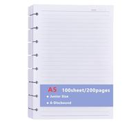 CRAFTYMELODY 100 Sheets 8-Ring A5 Loose-Leaf Notebook Refills Paper Discbound Refill Hand Account Binder Release Paper Planner Inserts Notebook Accessories for Office Use Travel Planning Notes