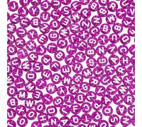 CRAFTYMELODY 1000Pcs Acrylic Transparent Letter Beads Dark Orchid Letter Beads 7mm Assorted Alphabet Flat Round Disc Bead Horizontal Loose Spacer Bead for DIY Name Bracelet Necklace Jewelry Making