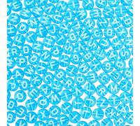CRAFTYMELODY 1000Pcs Transparent Letter Beads Acrylic Mixed Alphabet Beads Flat Round Disc Spacer Bead White Alphabet Pattern Loose Bead for Bracelet Jewelry Making DIY Craft 7x4mm Deep Sky Blue