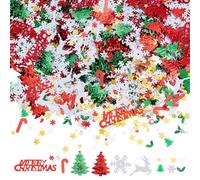 CRAFTYMELODY 100G Christmas Day Confetti 2 Styles Plastic Sequins Red Green White Party Decorations Table Confetti Sprinkles Snowflake Tree Elk Embellishment for Xmas New Year Decor Supplies