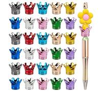 CRAFTYMELODY 100Pcs 10 Colors Focal Beads for Pens Acrylic Colorful Crown Shape Beads Bling Glitter UV Plating Crown Focal Bead for Beadable Pen Keychain Jewelry Making Bracelet Neckalce Crafts Charms