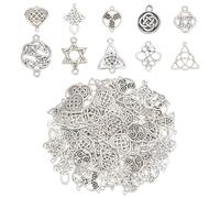 CRAFTYMELODY 100Pcs 10 Styles Knot Connect Charms Tibetan Style Connectors Charm Chinese Knot Links Flower Triangle Heart shape Knots Findings for Necklace Bracelet Jewelry Making