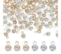CRAFTYMELODY 100Pcs 2 Colors Rhinestone Charms Pendants, Round Brass Sparkling Jewelry Charms Bulk Mini Crystal Dangle Pendants with Loop Tiny Shiny Beads for DIY Earrings Jewelry Making Craft