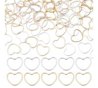 CRAFTYMELODY 100Pcs 24K Gold 925 Sterling Silver Heart Linking Rings 6x7.5x1mm Brass Hollow Heart Charms Hollow Love Ring Metal Linking Charms Love Jewelry Connectors for Jewelry Making DIY Craft