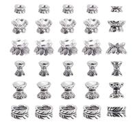 CRAFTYMELODY 100Pcs Double Sided Beads Caps 6 Styles Tibetan Style Double Sided Flower Bead Caps Antique Silver Flowers End Cap Loose Spacer Bead for Bracelet Necklace Earrings Jewelry Making Supplies