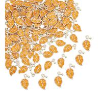 CRAFTYMELODY 100Pcs Orange Leaf Charms Gold Plated Leaf Charm Pendant Metal Tree Branch Leaves Charms Leaves Pendants Plant Pendant for DIY Necklace Bracelet Jewelry Making Thanksgiving Home Decor