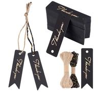 CRAFTYMELODY 100Pcs Thank You Tags Black Paper Thank You Gift Tags with Strings Paper Hanging Tag Gift Hangtags for Wedding Bridal Shower Thanksgiving Day Labels Art Craft Gifts Wrapping