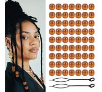 CRAFTYMELODY 100Pcs Wood Hair Beads Extensions Beads with 2Pcs Acrylic Hair Beader Large Hole Wooden Bead for Braids Pony Decoration Accessories for Braiding DIY Crafts Women and Men Saddle Brown