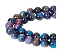 CRAFTYMELODY 10mm Natural Rainbow Tiger Eye Beads 1 Strand Round Stone Beads Bulk Smooth Gemstone Charms Pendant for Jewelry Making Accessory Supplies Bracelets Earring Necklace DIY Craft