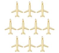 CRAFTYMELODY 10Pcs 18K Gold Airplane Charms Flight Plane Pendants with Jump Ring 24.5×20mm BrassTransport Airline Travel Aircraft Charms for Necklace Bracelets Jewelry Making Crafts Accessory