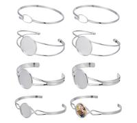 CRAFTYMELODY 10Pcs 4 Styles Cabochon Bezel Tray Blank Bangle Brass Cuff Bangle Making Round Bracelet Silver Adjustable Bezel Blank Settings for Jewelry Making DIY Craft Women Valentine's Day Gift