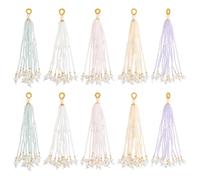 CRAFTYMELODY 10Pcs Beaded Tassel Charms 5 Colors Transparent Glass & Plastic Beads Big Pendants Long Fringe Drop Charm for Jewelry Making Accessories DIY Crafts Necklace Bracelet Keychains Supplies
