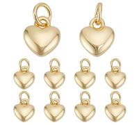 CRAFTYMELODY 10Pcs Heart Charms 18K Gold Plated Brass Love Pendant with Jump Ring Dangle Charm for Jewelry Bracelet Necklace Bag Keychain Earring Making Accessories Supplies Valentine Gift
