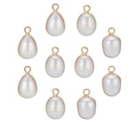 CRAFTYMELODY 10Pcs Oval Pearl Charm Electroplate Natural Baroque Pearl Keshi Pendants Cultured Freshwater with Iron Findings Gold Edge Wrapped Cute Pendant for Bracelet Necklace Jewelry Making
