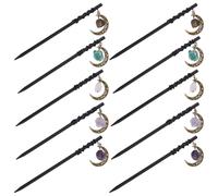 CRAFTYMELODY 10Pcs Vintage Moon Hair Stick Vintage Cresent Moon Dangle Hairstick Chinese Hair Sticks Natural Gemstone Hairs Sticks for Women Brides Barrel Elegant Decorative Jewelry Accessories Gifts