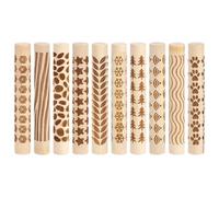 CRAFTYMELODY 10Pcs Wooden Clay Texture Rollers Set 10 Styles Texture Tool for Clay Art Stripe Star Snowflake Flower Potters Pattern Stamp for DIY Craft Polymer Pottery Sculpture Handmade Art Supplies