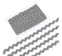 CRAFTYMELODY 12.5 Yards 1/2 Inch Black Rick Rack Trim Polyester Wave Bending Fringe Trim Ribbon Zig Zag Ribbon Wave Sewing Triming with 1Pcs Cardboard Display Card for DIY Pillows Costumes Crafts