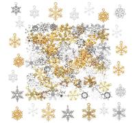 CRAFTYMELODY 120Pcs 12 Style Snowflake Charms Antique Golden Silver Snowflake Charm Pendants Tibetan Style Christmas Winter Pendants for DIY Necklace Bracelet Earring Jewelry Making Crafts Supplies