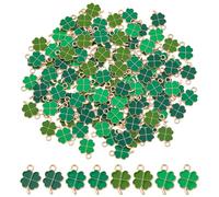 CRAFTYMELODY 120Pcs 4 Colors Four Leaf Clover Charms St Patrick's Day Charms Lucky Plant Charm Alloy Enamel Clover Charm Green Shamrock Dangle Ornaments for Earrings Necklace Bracelets Jewelry Making