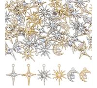 CRAFTYMELODY 120Pcs 6 Styles Mixed Sun Star Moon Charms Alloy Golden Silver Sun Moon Star Charms Pendants for Crafting Vintage Celestial Charm Jewelry Findings Accessory for Necklace Bracelet Crafting
