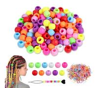 CRAFTYMELODY 120Pcs Silicone Hair Beads Colorful Soft Mini Silicone Beads for Braids Pony Hair Bead Rainbow Bead with 2Pcs Plastic Hair Beader and 500Pcs Band Making Kit for Woman Jewelry Making