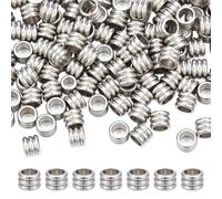 CRAFTYMELODY 120Pcs Stainless Steel Grooved Column Beads Spacer Beads with Twill Pattern 6x4.5mm Large Hole Loose Bead Metal Tube Bead for Bracelet Necklace Jewelry Making DIY Craft Accessories