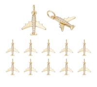 CRAFTYMELODY 12Pcs 18K Gold Plated Airplane Charms Cubic Zirconia Brass Plane Pendants with Jump Ring Aircraft Charms Bulk for Jewelry Making Kit Necklace Bracelet Keychain Earring Wedding Invitation