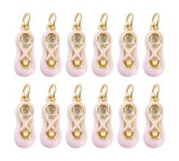CRAFTYMELODY 12Pcs 18K Gold Plated Ballet Dancer Shoe Charms Brass Pink Pendants with Enamel and Jump Rings 16x6.5x4mm Ballerina Dancer Toe Slippers Shoes Pendants for Necklaces Jewelry Making