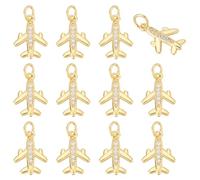 CRAFTYMELODY 12Pcs Airplane Charms 18K Gold Plated Dangle Pendants Micro Pave Cubic Zirconia Aircraft Travel Charms with Jump Ring for DIY Necklace Bracelet Jewelry Crafts Making 15x11x1.8mm