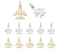CRAFTYMELODY 12Pcs Airplane Charms 2 Color Brass Plane Pendants with Jump Ring Gold Silver Aircraft Charms Bulk for Jewelry Making Kit Necklace Bracelet Keychain Dangle Earring Wedding Invitation