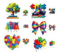 CRAFTYMELODY 12Pcs Autism Awareness Iron on Transfer 6 Style Colorful Puzzle Transfer Vinyl Decal Sticker Rainbow Ready to Press Applique for Clothes Hats Bags Backpack T-shirts DIY Fabric Decor Craft