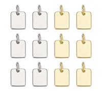 CRAFTYMELODY 12Pcs Brass Blank Charms 2 Colors Tiny Stamping Blanks Charms Rectangle Tag Pendants for Jewelry Making Accessories DIY Crafts Charms Kit Earring Necklace Bracelet Supplies