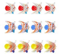 CRAFTYMELODY 12Pcs Fish Glass Charms 3 Color Sea Animal Lampwork Pendants 3D Fish Dangle Charms for Jewelry Making DIY Craft Necklace Bracelets Dangle Earring Keychain Yellow Red Blue