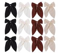CRAFTYMELODY 12Pcs Hair Bows 4 Colors Bow Hair Clips Polyester Vintage Satin Solid Barrettes Iron Alligator Hair Clips Cute Hair Accessories Neutral Colors Hair Ribbon for Women Gift