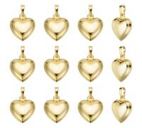 CRAFTYMELODY 12Pcs Heart Pendant Love Heart Charms 18K Gold Plated Dangle Pendant Brass Shiny Charms with Jump Ring for DIY Valentine Necklace Bracelet Earring Keychain Jewelry Making 18x15x7mm