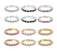 CRAFTYMELODY 12Pcs Rhinestone Rings 6 Color Metal Adjustable Rhinestone Finger Rings Rose Gold Silver Elastic Ring Fashion Crystal Stackable Stretch Ring Accessory Jewelry Gift for Women