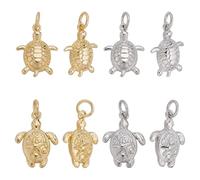 CRAFTYMELODY 12Pcs Sea Turtle Charms 4 Style Brass Tortoise Charms Pendants with Jump Ring Gold Platinum Marine Life Ocean Animal for DIY Necklace Bracelet Jewelry Crafts Making Accessory