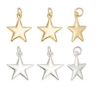 CRAFTYMELODY 12Pcs Star Charms 2 Color Brass Twinkle Star Charms Gold Silver Pendants with Jump Ring for Jewelry Earring Necklace Bracelets Making Findings Accessory Supplies DIY Crafts