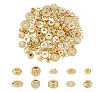 CRAFTYMELODY 130Pcs Assorted Spacer Beads 10 Styles 18K Gold Plated Bead Set Flat Round Flower Column Pumpkin Metal Loose Beads Bulk for Necklace Bracelet Earring Jewelry Making DIY Craft