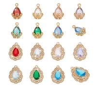 CRAFTYMELODY 14Pcs 14 Styles Teardrop Cubic Zirconia Charms Brass Clear Rhinestone Alloy Pendants with Faceted Glass for Bracelet Necklace Earring Jewelry Making DIY Craft Accessories