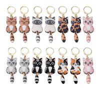 CRAFTYMELODY 14Pcs Cat Stitch Markers 7 Styles Alloy Enamel Cat Crochet Stitch Marker Charms Locking Stitches Marker with Lobster Claw Clasps for Knitting Weaving Sewing Quilting Jewelry Making