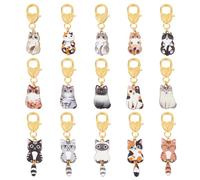 CRAFTYMELODY 15Pcs 15 Styles Alloy Enamel Cat Keychains Mixed Color Cat Charm Pendant Cute Metal Bag Charms Accessories for Women Lady Handbag Backpack Purse Decoration Birthday Christmas