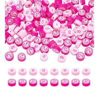 CRAFTYMELODY 160Pcs 2 Color Pink Ribbon Polymer Clay Beads Breast Cancer Awareness Themed Beads Flat Round Handmade Soft Spacer Bead for DIY Necklace Earring Bracelet Hair Clip Handmade Jewelry Making