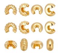 CRAFTYMELODY 160Pcs Crimp Bead Cover 18K Gold Plated Brass Bead Tips Knot Cover Half Round Open Crimp Loose Beads Cord End Caps for DIY Craft Earring Bracelets Necklace Jeweley Making Accessory