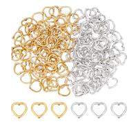 CRAFTYMELODY 160Pcs Heart Beads Frame 2 Colors Tibetan Style Alloy Hollow Love Bead Linking Rings Double Hole Connector for Bracelet Necklace Jewelry Making DIY Crafts Antique Silver Antique Golden