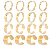 CRAFTYMELODY 16Pcs 4 Styles Blank Ring Base with Loop 304 Stainless Steel Ring Base Golden Adjustable Open Rings Components Loop Rings Bases for Jewelry Making Findings Supplies DIY Crafts