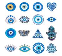 CRAFTYMELODY 16Pcs Evil Eye Iron on Patches Blue Eye Embroidered Patches Hand Heart Eyes Theme Decorative Cloth Applique for Clothing Jeans Jackets Handbag Shoes DIY Craft Decorative