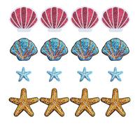 CRAFTYMELODY 16Pcs Ocean Sequin Iron on Patches 4 Styles Starfish Shell Embroidered Appliques Glitter Embroidery Patches Costume Accessories for DIY Clothing Dress Hat Bags Jeans Decorate