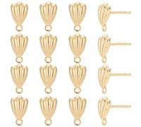 CRAFTYMELODY 16Pcs Stud Earring Findings Shell Shaped Ocean Earring Posts with Hole Brass Golden 9x5mm for Jewelry Making Accessories DIY Dangle Earrings Keychain Supplies Crafts Women